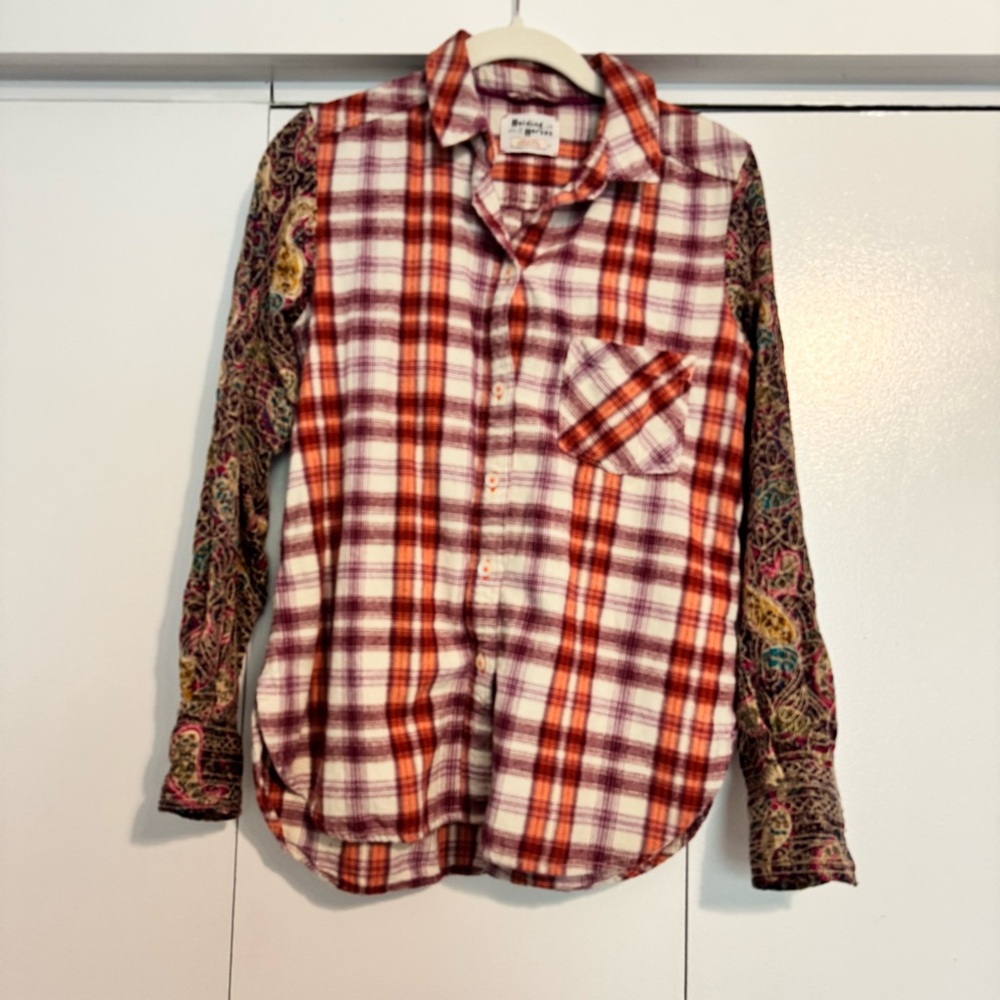 Anthropologie holding horses Plaid flannel and Paisley Women's Top XS